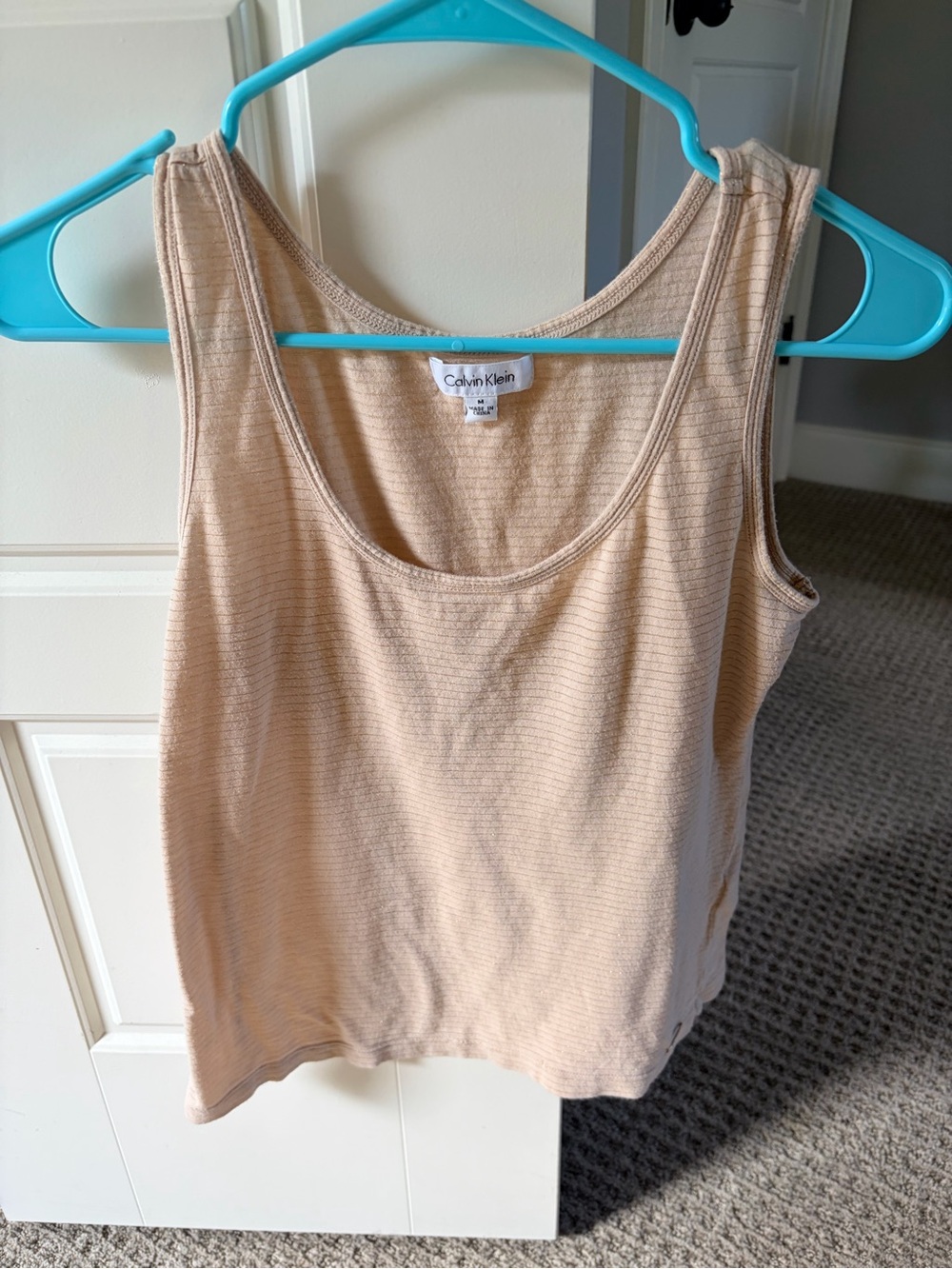 Calvin Klein Medium Beige Gold Shimmer Striped Tank Top